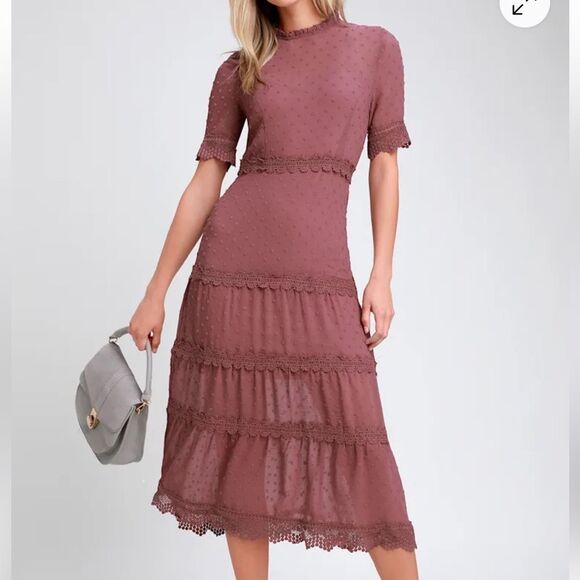 Dreaming of you mauve Swiss dot midi dress - Picture 2 of 8